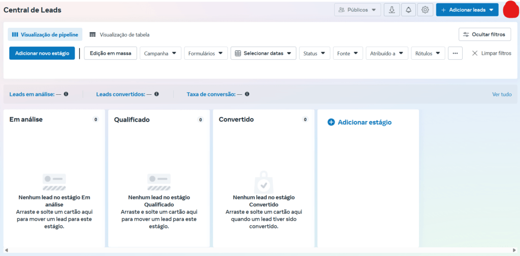 central de leads crm meta